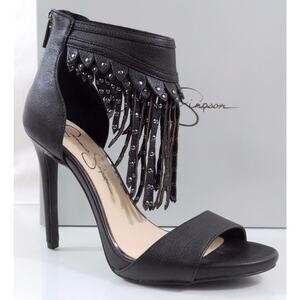 Jessica Simpson Reiko Studded Fringe Platform Heels Sandal Leather Black Size 11